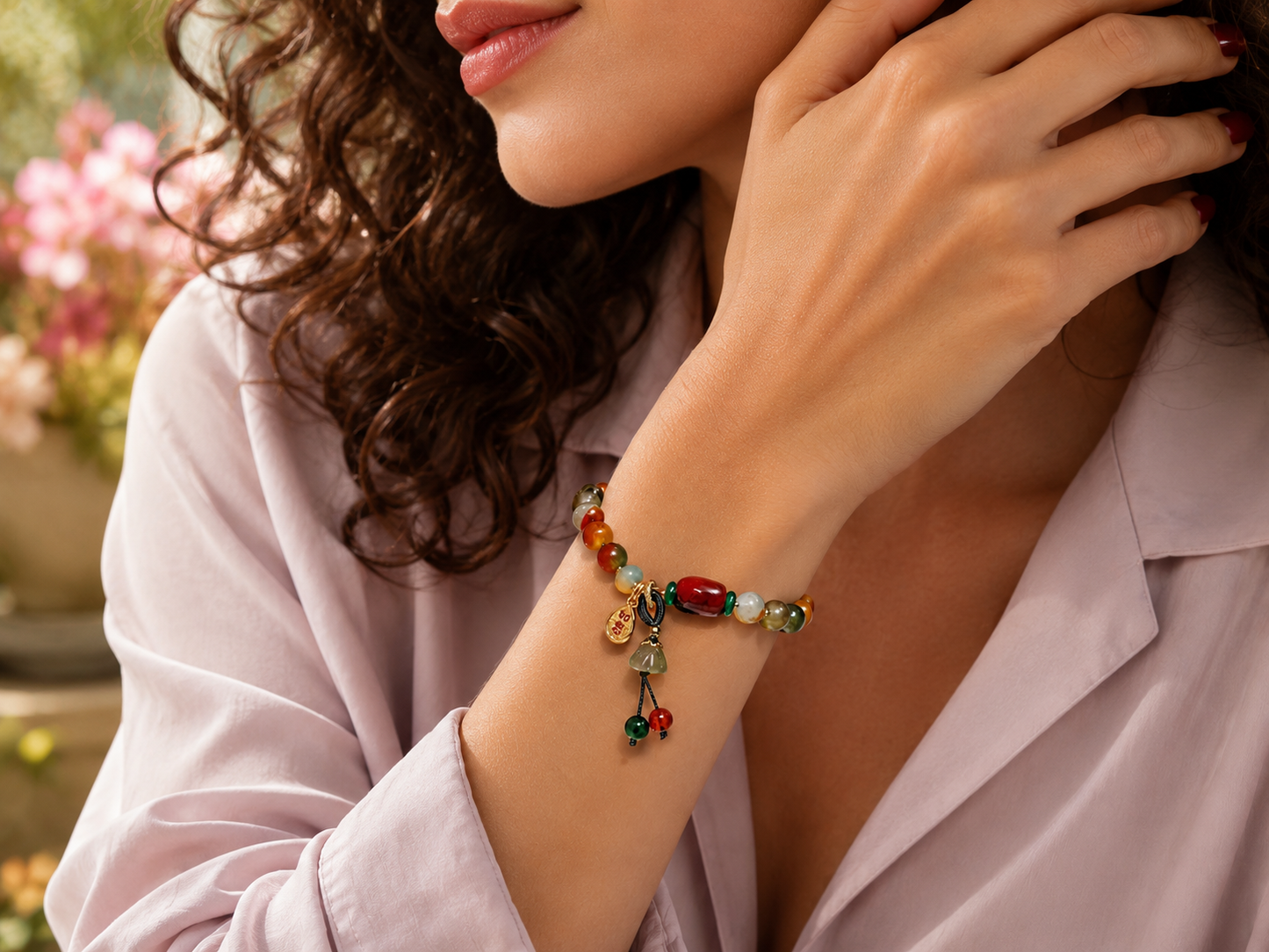 Bracelet bohème chic en pierres naturelles, facile à associer à une tenue élégante ou décontractée.