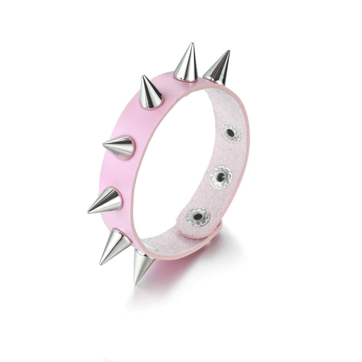 Bracelet en cuir PU noir avec clous brillants, style punk rock alternatif. Style plus doux en rose
