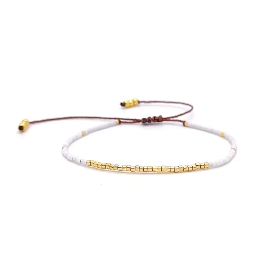 Bracelet camel et doré en perles Miyuki style naturel.