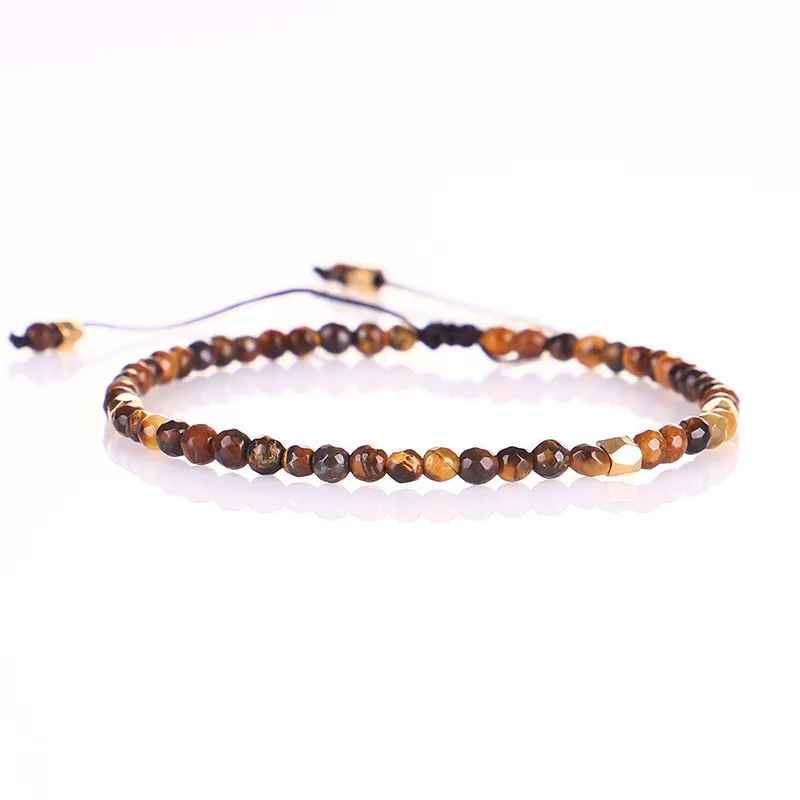 Bracelet en pierre d'oeil-de-tigre naturelle, porte-bonheur tibétain artisanal unisexe.