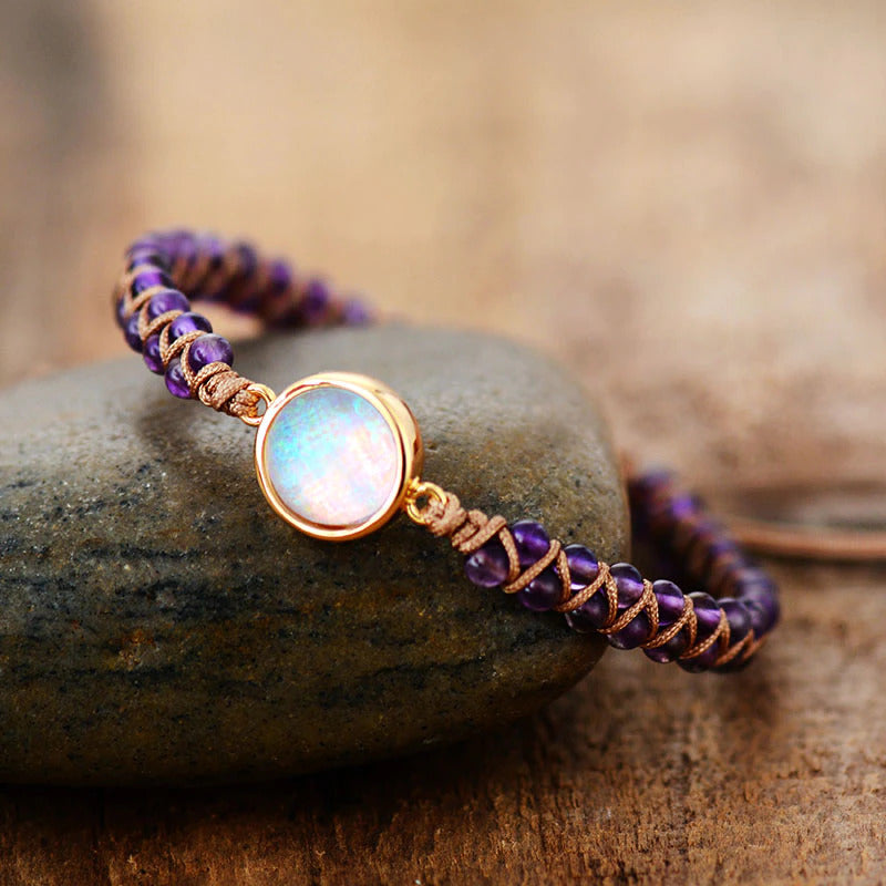 Bracelet spirituel Boho ajustable en pierres naturelles.