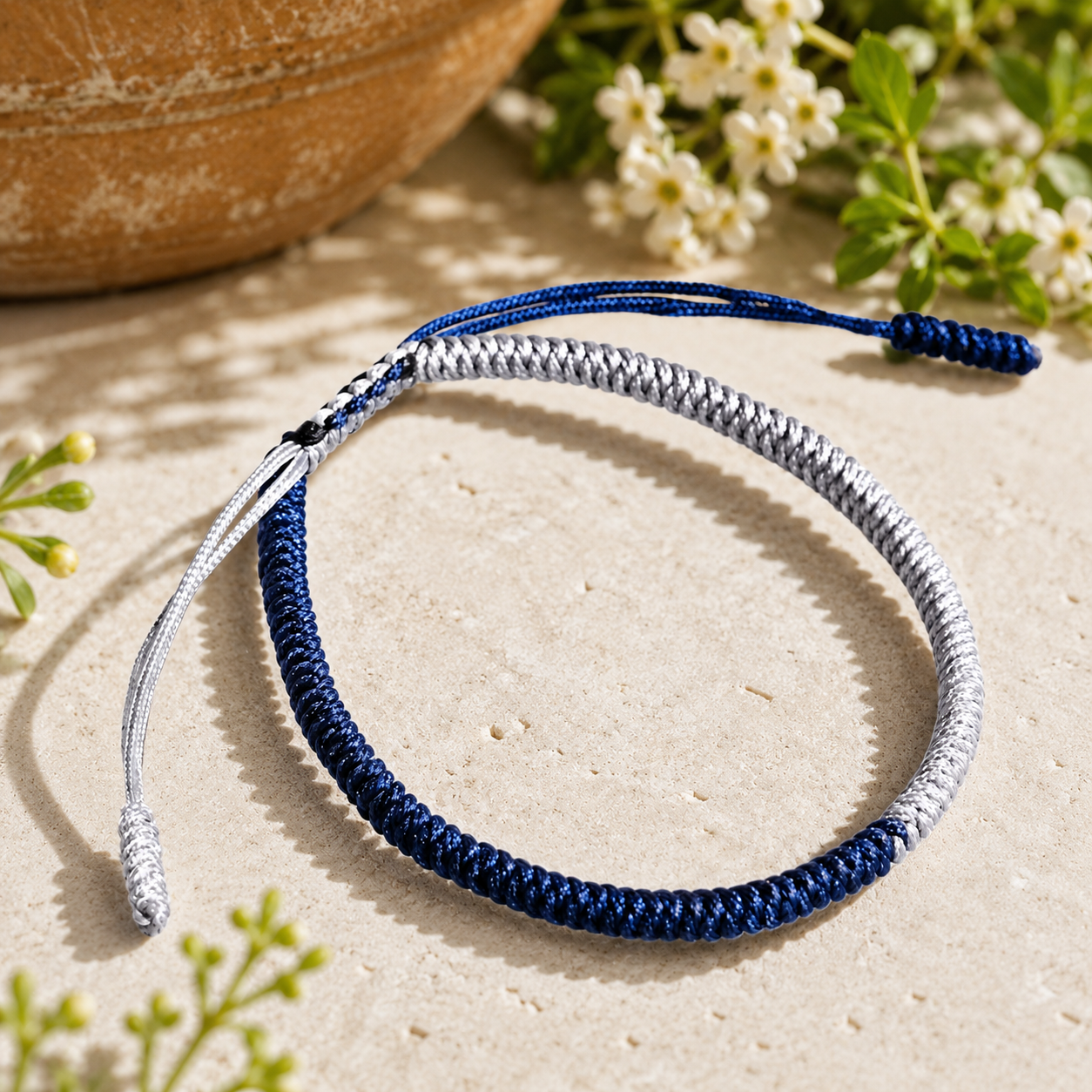 Bracelets en nylon et macramé avec fermoir coulissant, conçus pour un ajustement fluide.