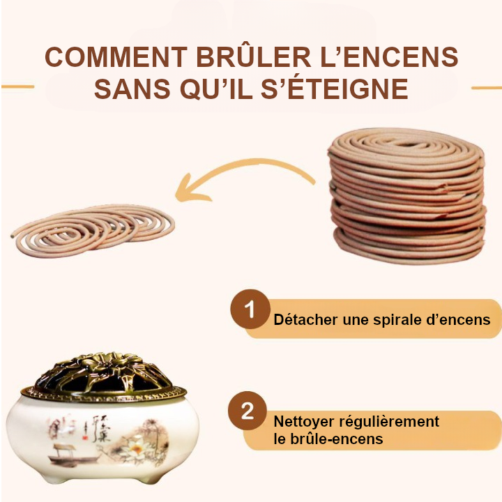Spirale d’encens au bois d’agar, combustion stable pour une diffusion homogène.