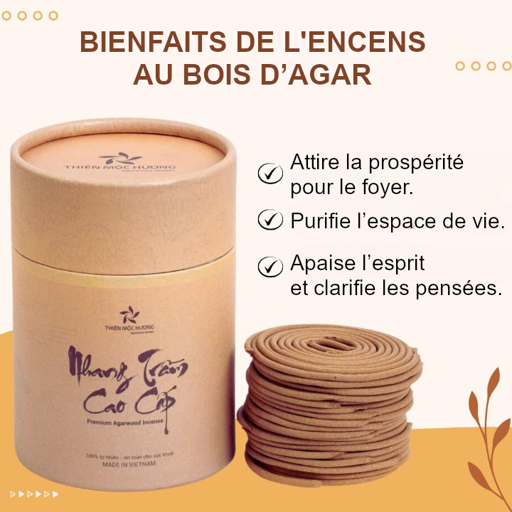 Spirales d’encens au bois d’agar, parfum boisé léger et non entêtant.
