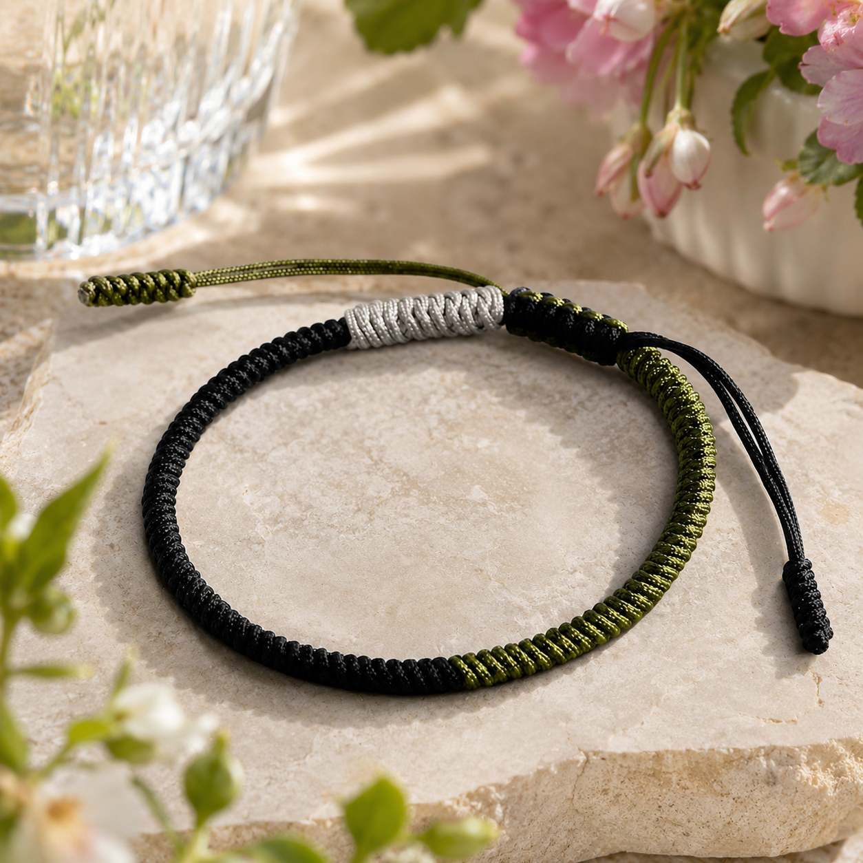 Ensemble de bracelets porte-bonheur coordonnés pour composer une accumulation spirituelle.